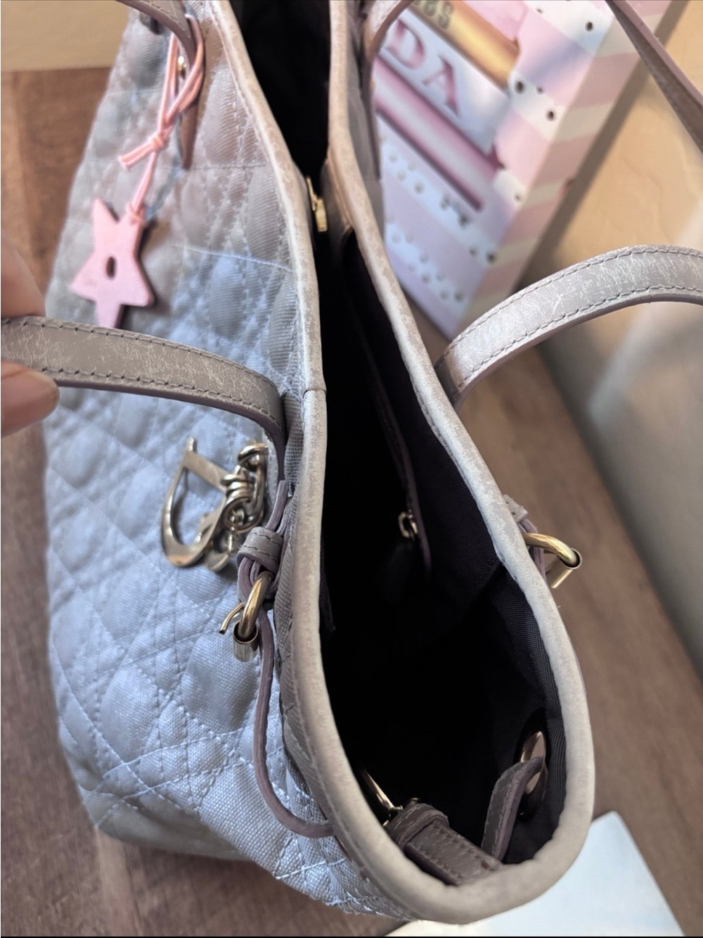 Authentic Christian Dior Panarea Tote Gray Cannage Coated Canvas Very Good Cond - Picture 13 of 13